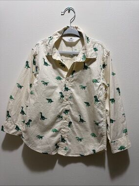 H&M Cream Shirt with Green Dinosaur Motif